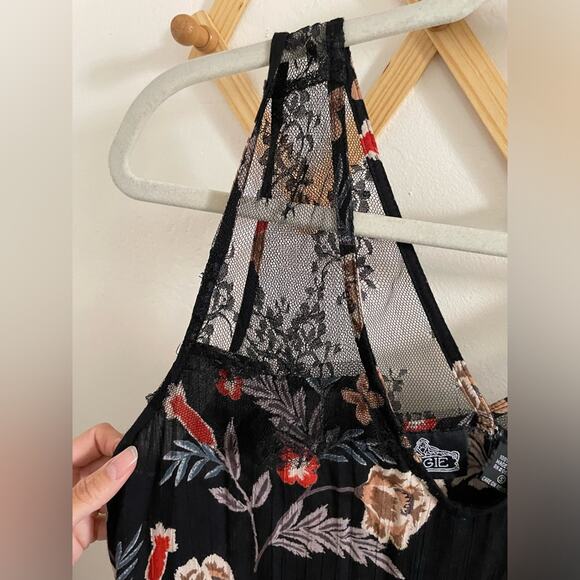 Angie Dress Small Mini Black Bohemian Floral Lace Drop Waist Sundress - Picture 2 of 7